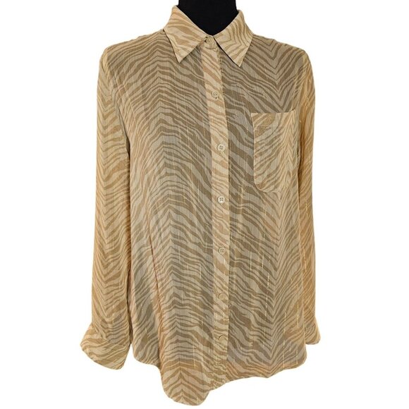 Chicos Sheer Beige Button-Up Long Sleeve Blouse Metallic Accents. Chico's Size 0 - Picture 1 of 7